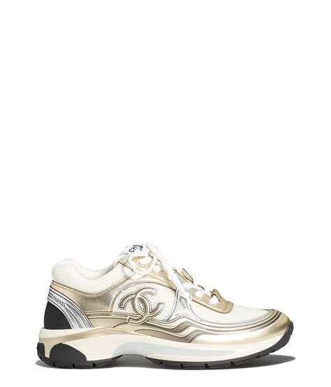 white and gold chanel shoes|Chanel white sneakers for women.